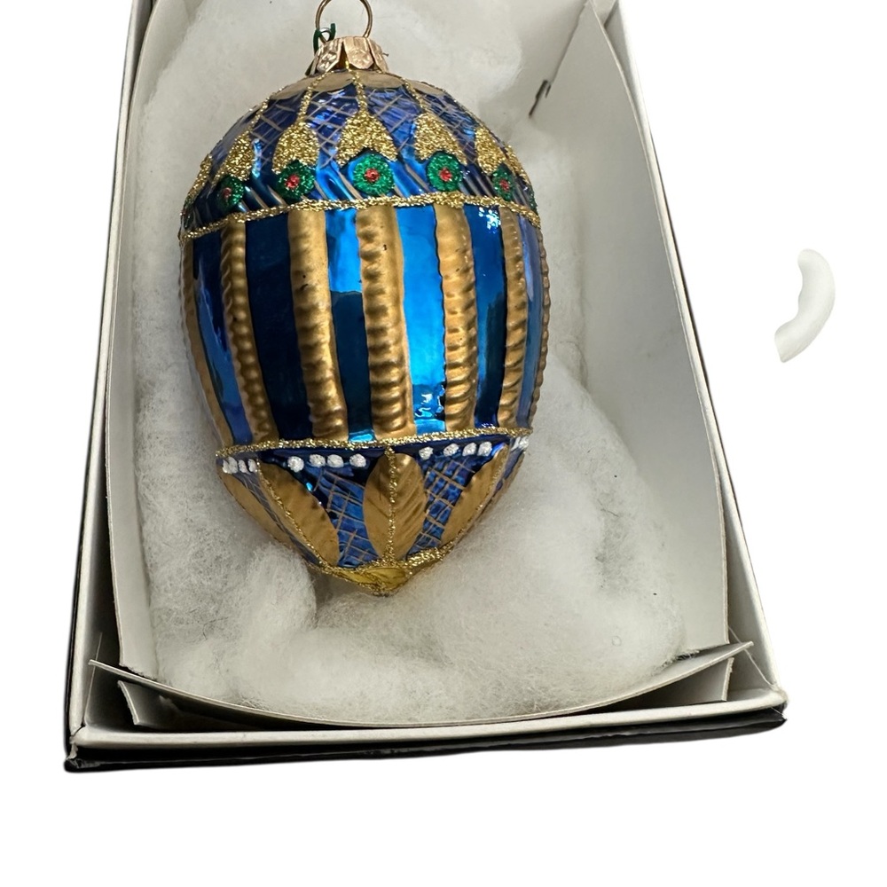 Spode Blue Gold Holiday Egg Christmas Ornament